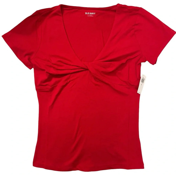 NWT Old Navy Fitted Twist Front Top, Short Sleeved, Robbie Red, Small Tall - Picture 6 of 9